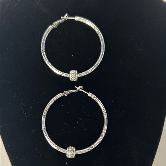 Brighton Silver Hoop Earrings with Crystal Charm - Picture 3 of 5